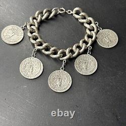 Antique Silver Money Chain Bracelet Art Nouveau Deco