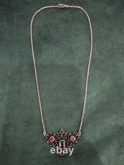 Antique Silver Necklace with Fine Stones, Late 19th Century Art Nouveau Jewelry