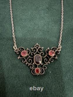Antique Silver Necklace with Fine Stones, Late 19th Century Art Nouveau Jewelry