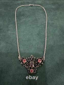 Antique Silver Necklace with Fine Stones, Late 19th Century Art Nouveau Jewelry