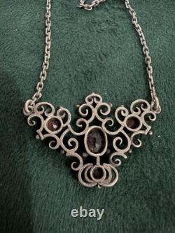 Antique Silver Necklace with Fine Stones, Late 19th Century Art Nouveau Jewelry