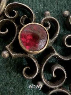 Antique Silver Necklace with Fine Stones, Late 19th Century Art Nouveau Jewelry