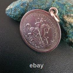 Antique Silver Pendant Featuring Saint George Slaying the Dragon and a Ship