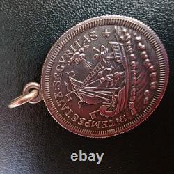 Antique Silver Pendant Featuring Saint George Slaying the Dragon and a Ship