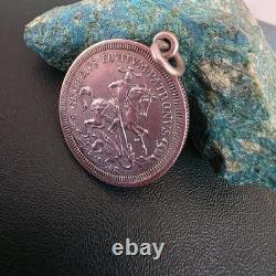 Antique Silver Pendant Featuring Saint George Slaying the Dragon and a Ship