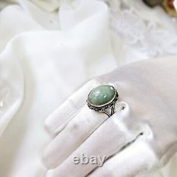 Antique Silver Ring with Jade Cabochon size 57
