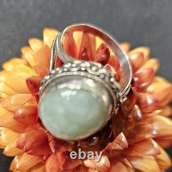 Antique Silver Ring with Jade Cabochon size 57