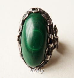 Antique Silver Ring with Malachite Mermaid