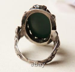 Antique Silver Ring with Malachite Mermaid