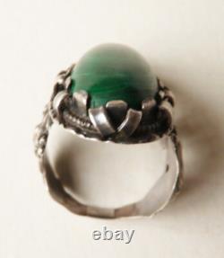 Antique Silver Ring with Malachite Mermaid
