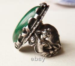 Antique Silver Ring with Malachite Mermaid