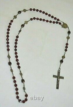 Antique Silver Rosary with Faceted Garnet Beads