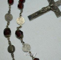 Antique Silver Rosary with Faceted Garnet Beads