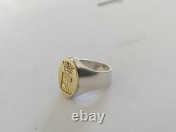 Antique Silver Signet Ring 18k Gold Coat of Arms Count's Crown