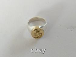Antique Silver Signet Ring 18k Gold Coat of Arms Count's Crown