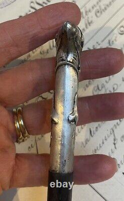 Antique Silver Umbrella Handle Decorated with Fuchsia Flowers