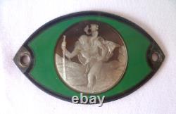 Antique Small Automobile Plaque Saint Christopher Solid Silver Enamelled