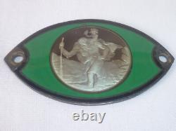Antique Small Automobile Plaque Saint Christopher Solid Silver Enamelled