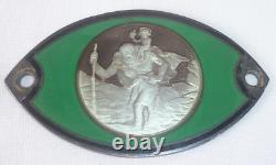 Antique Small Automobile Plaque Saint Christopher Solid Silver Enamelled