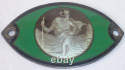 Antique Small Automobile Plaque Saint Christopher Solid Silver Enamelled