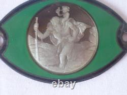 Antique Small Automobile Plaque Saint Christopher Solid Silver Enamelled
