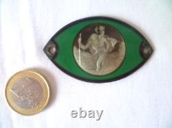 Antique Small Automobile Plaque Saint Christopher Solid Silver Enamelled
