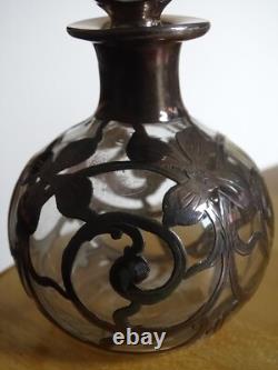 Antique Small Crystal Bottle and Solid Silver Mount in Art Nouveau Style