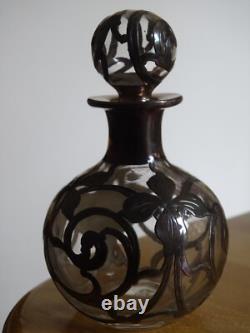 Antique Small Crystal Bottle and Solid Silver Mount in Art Nouveau Style