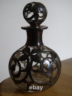 Antique Small Crystal Bottle and Solid Silver Mount in Art Nouveau Style