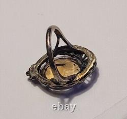 Antique Solid Silver 925 Marcasite Smoky Quartz Ring Size # K4