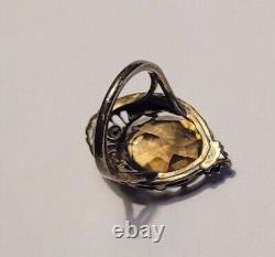 Antique Solid Silver 925 Marcasite Smoky Quartz Ring Size # K4