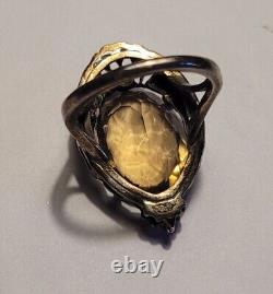 Antique Solid Silver 925 Marcasite Smoky Quartz Ring Size # K4