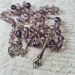 Antique Solid Silver Amethyst Crystal Rosary XIXth