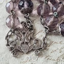 Antique Solid Silver Amethyst Crystal Rosary XIXth