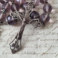Antique Solid Silver Amethyst Crystal Rosary XIXth