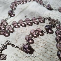 Antique Solid Silver Amethyst Crystal Rosary XIXth