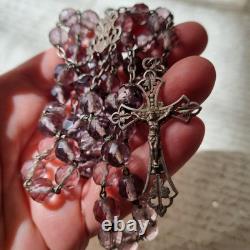 Antique Solid Silver Amethyst Crystal Rosary XIXth