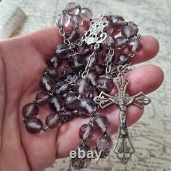 Antique Solid Silver Amethyst Crystal Rosary XIXth