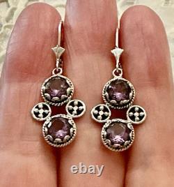 Antique Solid Silver Amethyst Earrings with Ornate Setting