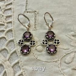Antique Solid Silver Amethyst Earrings with Ornate Setting