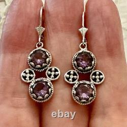Antique Solid Silver Amethyst Earrings with Ornate Setting