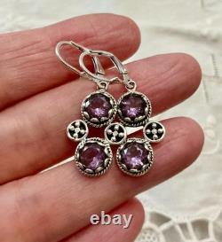 Antique Solid Silver Amethyst Earrings with Ornate Setting