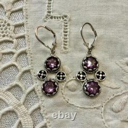 Antique Solid Silver Amethyst Earrings with Ornate Setting