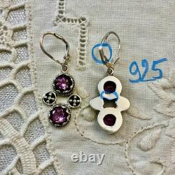 Antique Solid Silver Amethyst Earrings with Ornate Setting