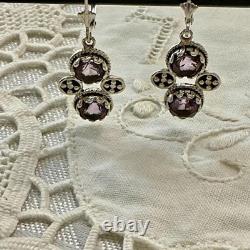 Antique Solid Silver Amethyst Earrings with Ornate Setting