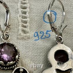Antique Solid Silver Amethyst Earrings with Ornate Setting