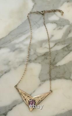 Antique Solid Silver Amethyst Necklace, 925 Hallmarked, Art Deco, Circa 1930
