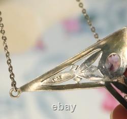 Antique Solid Silver Amethyst Necklace, 925 Hallmarked, Art Deco, Circa 1930