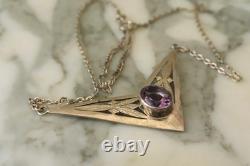 Antique Solid Silver Amethyst Necklace, 925 Hallmarked, Art Deco, Circa 1930