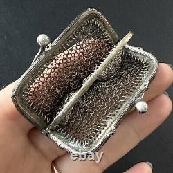 Antique Solid Silver Art Nouveau Coin Purse Decorated with Bow